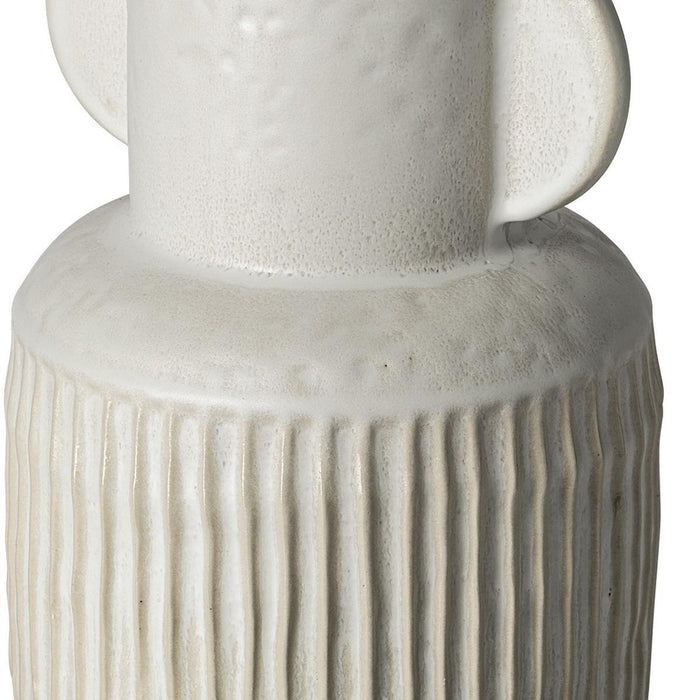 12" White Ribbed Ceramic Cylinder Table Vase
