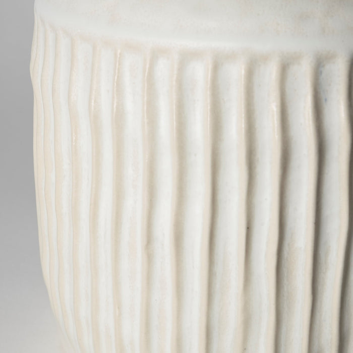12" White Ribbed Ceramic Cylinder Table Vase