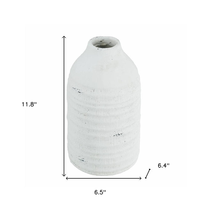 12" White Stoneware Round Jug Vase
