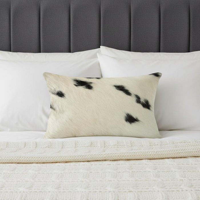 12" X 20" Black And White Cowhide Throw Pillow