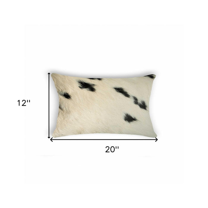12" X 20" Black And White Cowhide Throw Pillow
