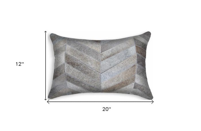 12 X 20 Gray Chevron Cowhide Throw Pillow