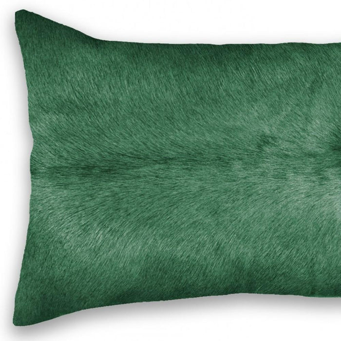 12" X 20" Green Cowhide Throw Pillow