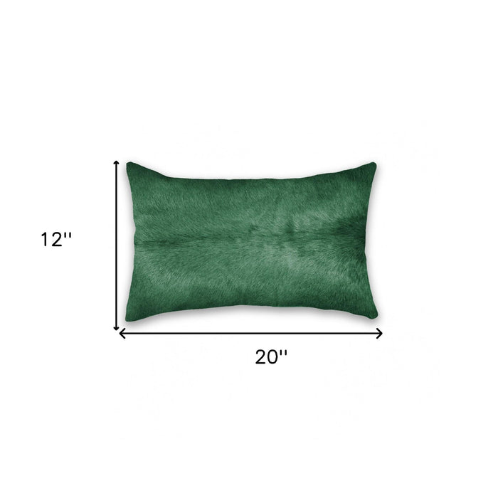 12" X 20" Green Cowhide Throw Pillow