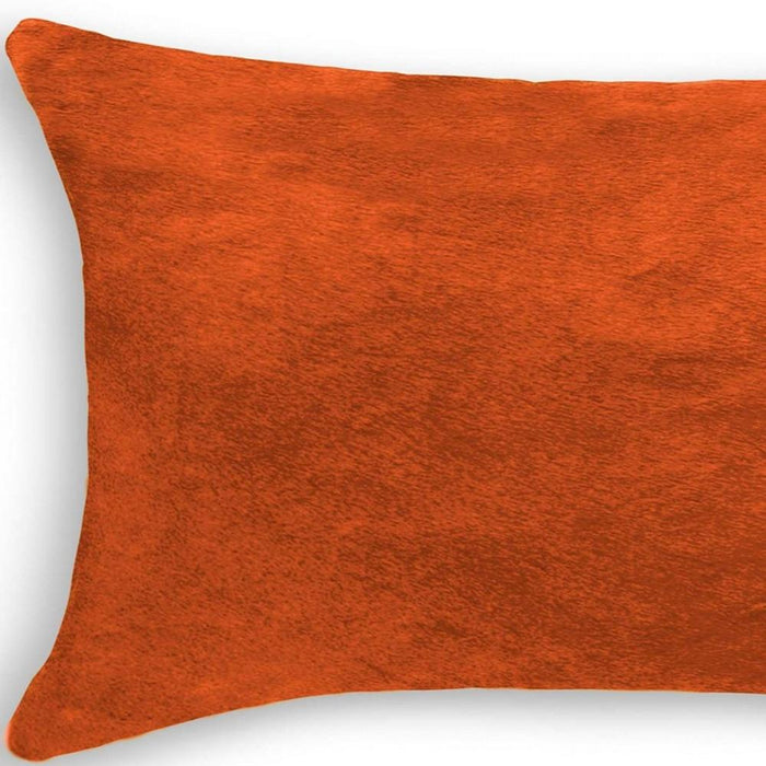 12" X 20" Orange Genuine Cowhide Lumbar Throw Pillow