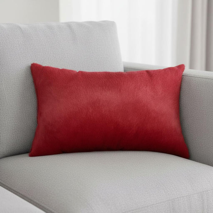 12" X 20" Wine Cowhide Lumbar Throw Pillow