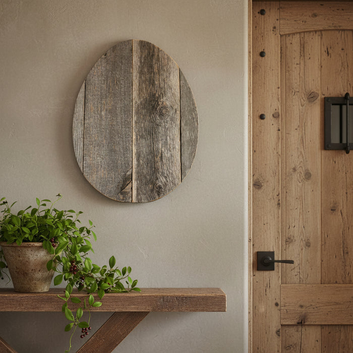 12" X 9" Gray Reclaimed Wood Egg Shaped Wall Decor