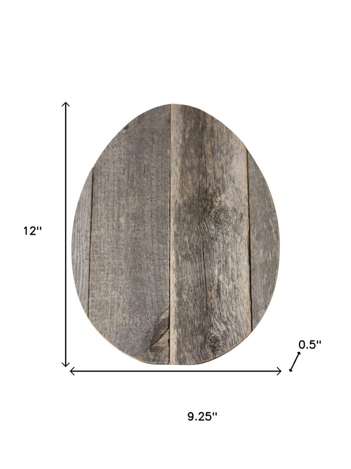 12" X 9" Gray Reclaimed Wood Egg Shaped Wall Decor