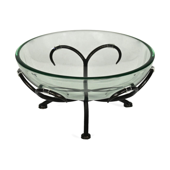 13" Clear And Black Glass And Metal Round Decorative Bowl With Stand
