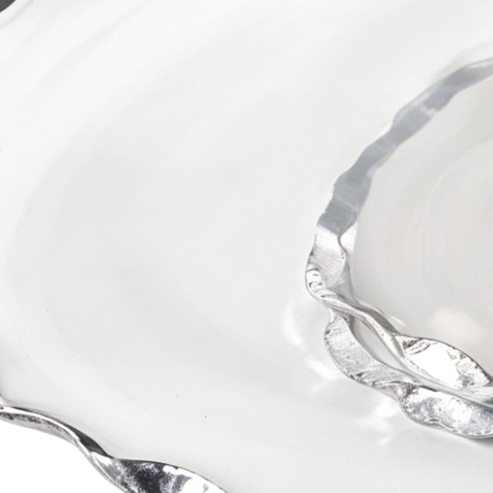 13" Clear And Silver Round Glass Hand Finished Lazy Susan
