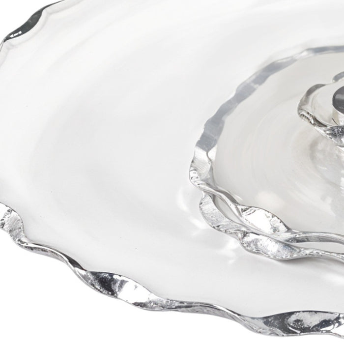 13" Clear And Silver Round Glass Hand Finished Lazy Susan