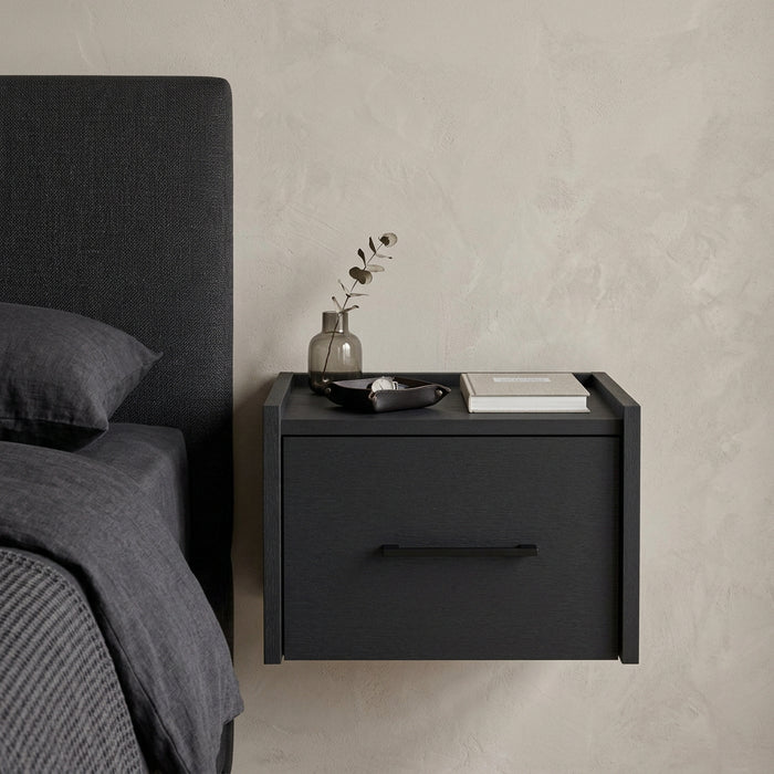 14" Black Wood One Drawer Floating Nightstand