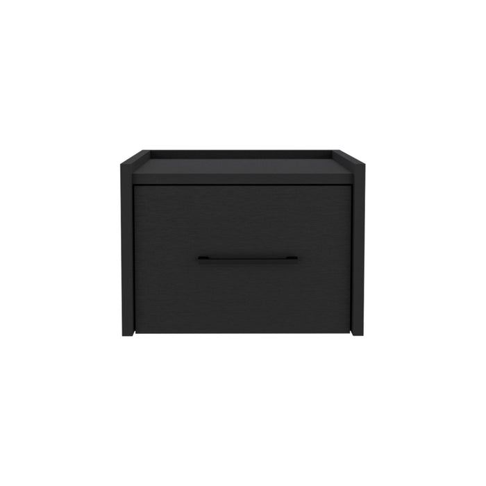 14" Black Wood One Drawer Floating Nightstand