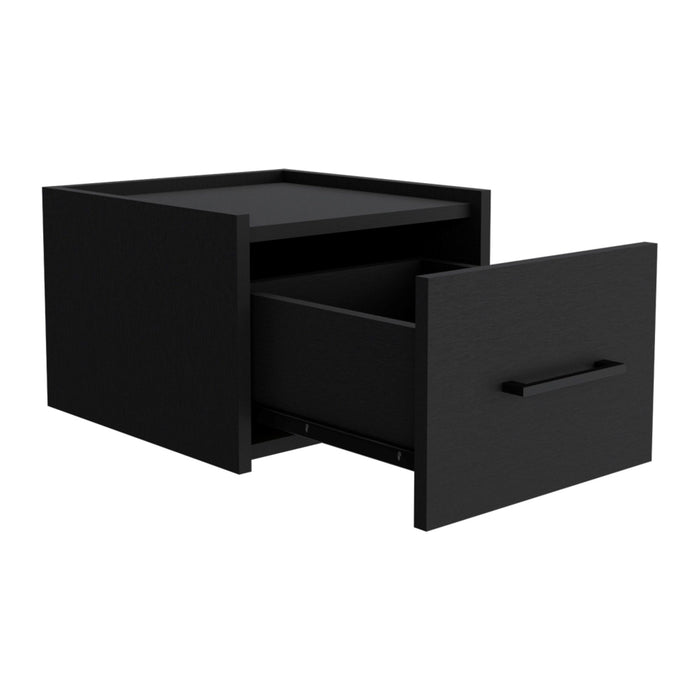 14" Black Wood One Drawer Floating Nightstand