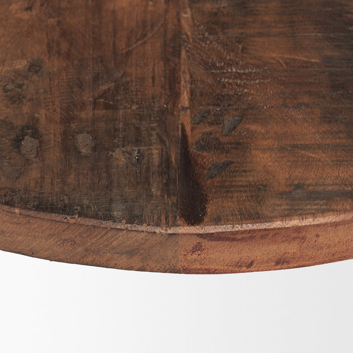14" Brown Reclaimed Wood Hand Finished Round Riser Tray