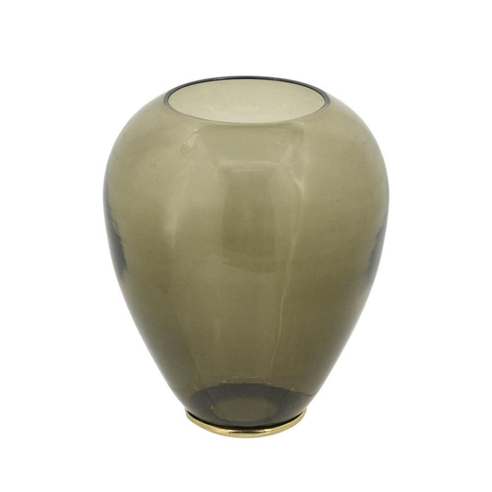 14" Dark Green And Gold Glass And Metal Round Ginger Jar