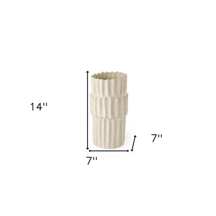 14" Sand Ceramic Cylinder Table Vase
