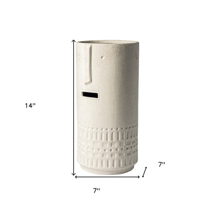 14" White Abstract Cylinder Ceramic Table Vase