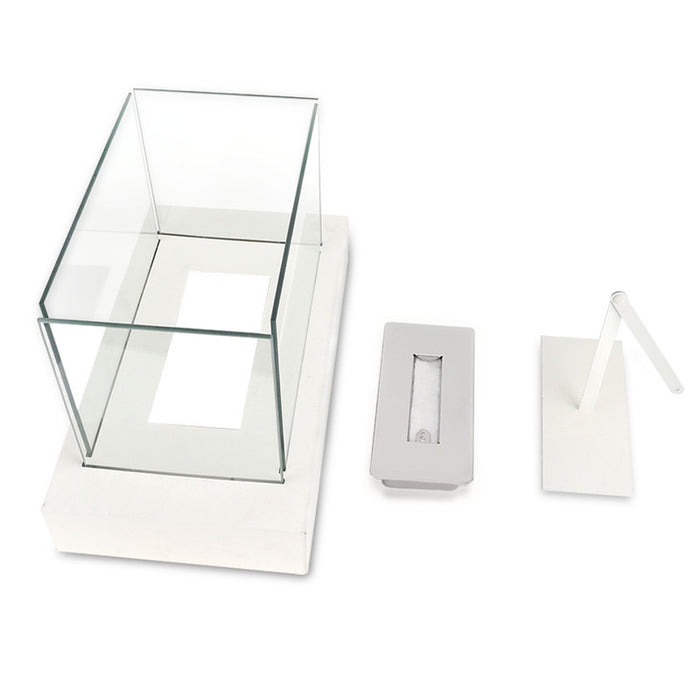 14" White And Clear Metal And Glass BioEthanol Portable Tabletop Firepit