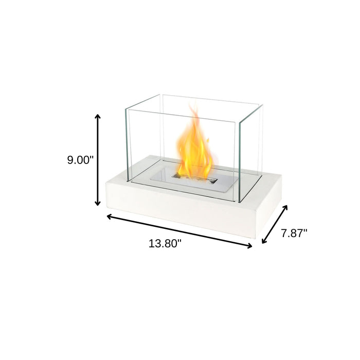 14" White And Clear Metal And Glass BioEthanol Portable Tabletop Firepit