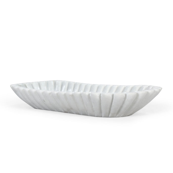 14" White Marble Fluted Oblong Tray