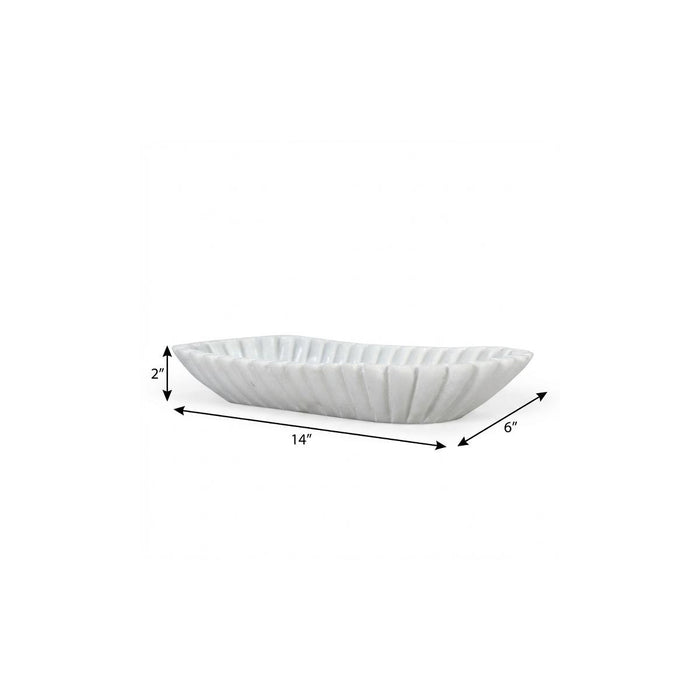 14" White Marble Fluted Oblong Tray