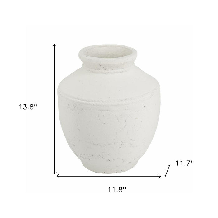 14" White Terracotta Round Jug Vase