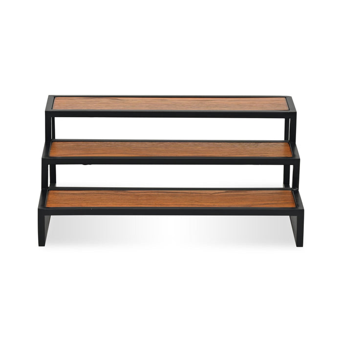 15" Black And Brown Metal And Solid Wood Handmade Three Tier Tray