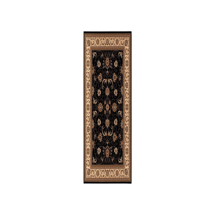 15' Black And Ivory Oriental Runner Rug