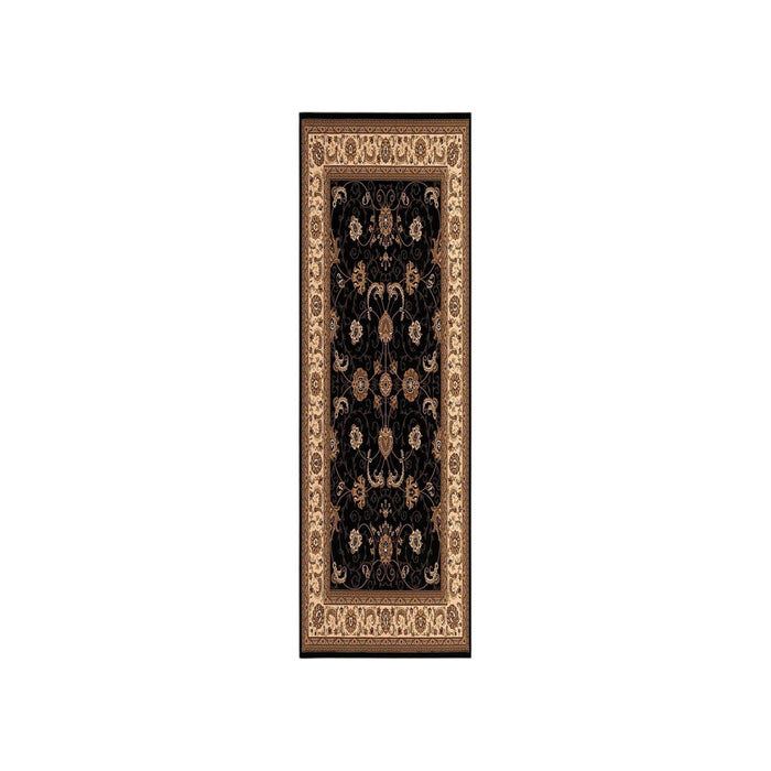 15' Black And Ivory Oriental Runner Rug