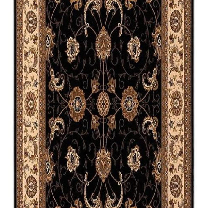 15' Black And Ivory Oriental Runner Rug