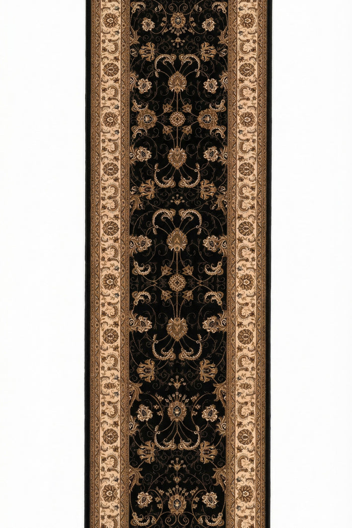 15' Black And Ivory Oriental Runner Rug