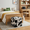 15" Black And White Faux Fur Cow Print Ottoman