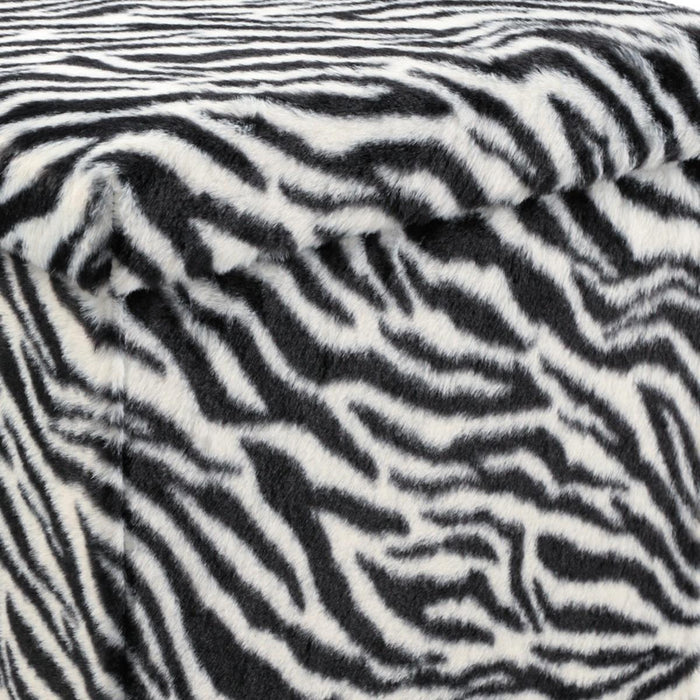 15" Black And White Faux Fur Zebra Ottoman