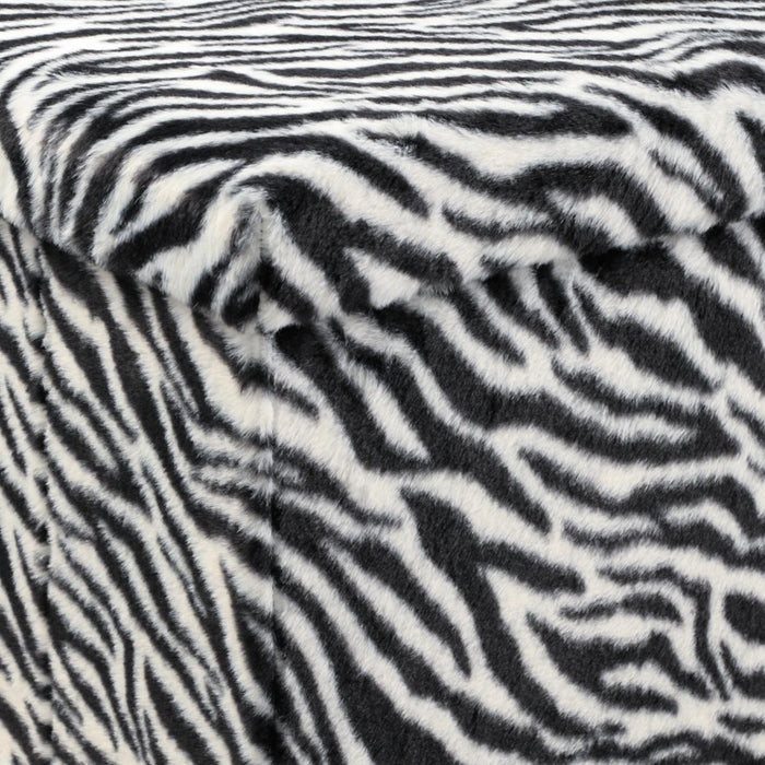15" Black And White Faux Fur Zebra Ottoman