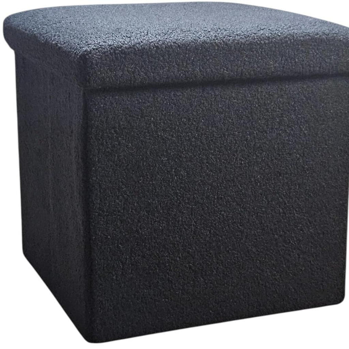 15" Black Boucle Cube Ottoman With Storage