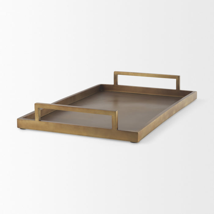 15" Gold Aluminum Hand Finished Vanity Tray With Handles