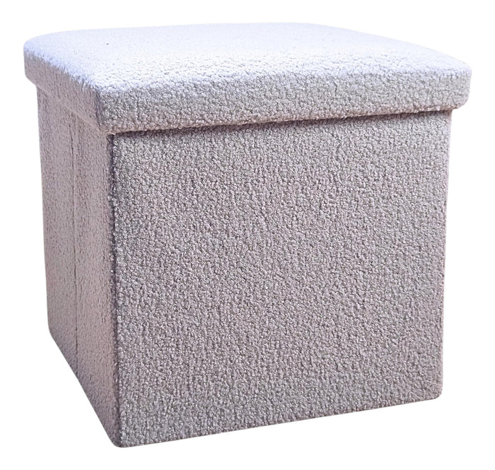 15" Gray Boucle Cube Ottoman With Storage
