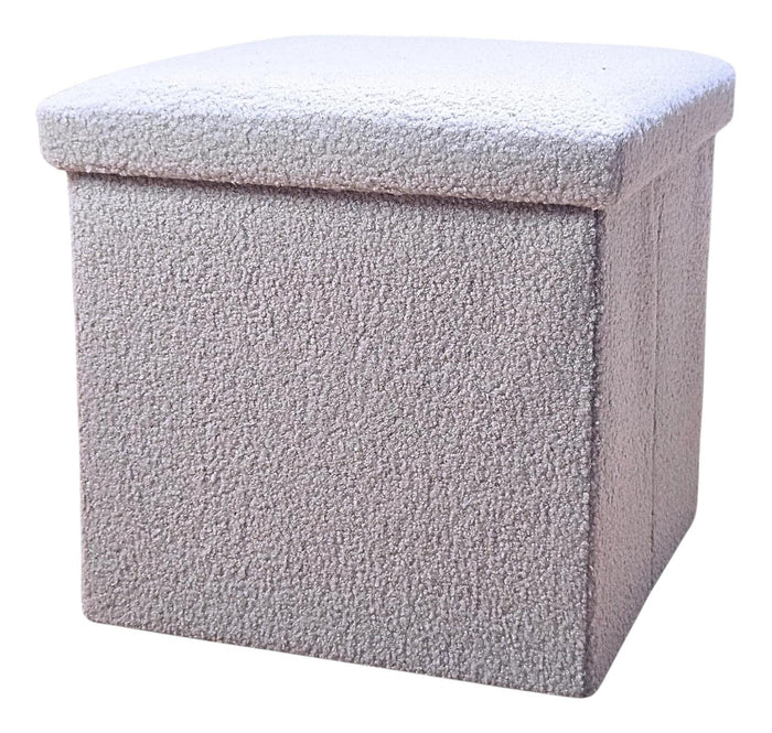 15" Gray Boucle Cube Ottoman With Storage