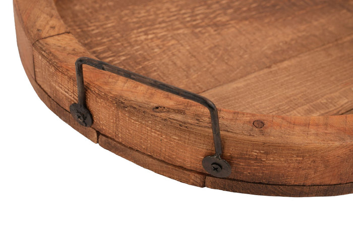 15" Natural Solid Wood Handmade Round Serving Tray With Handles
