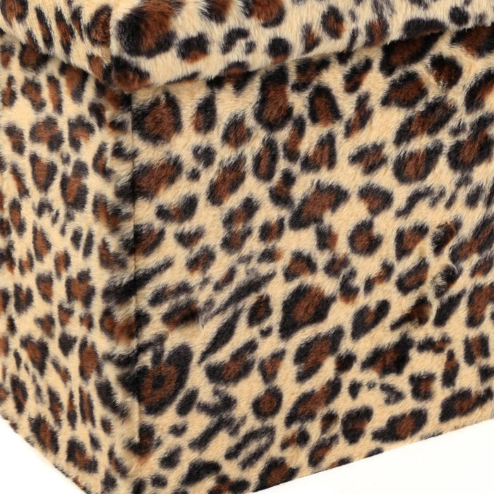15" Tan And Black Faux Fur Leopard Ottoman