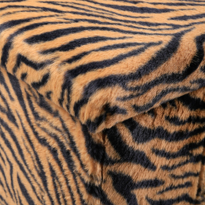 15" Tan And Black Faux Fur Tiger Ottoman