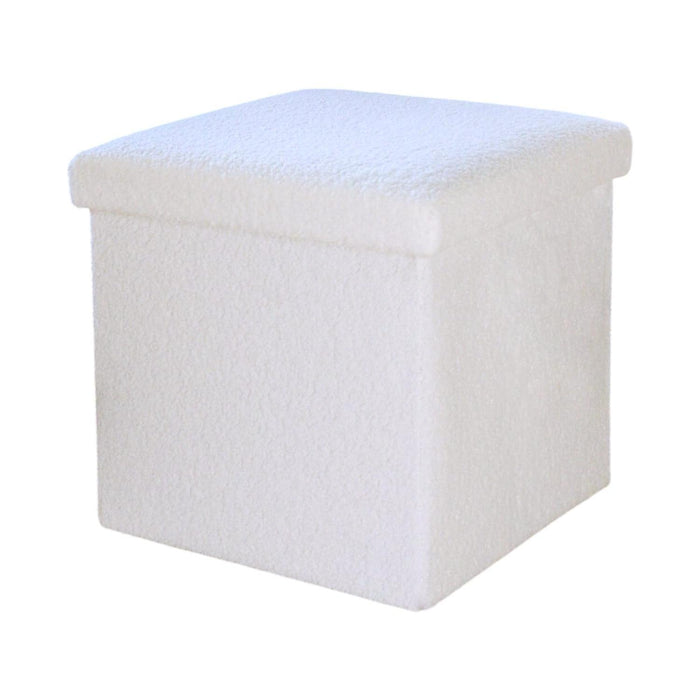 15" White Boucle Cube Ottoman With Storage