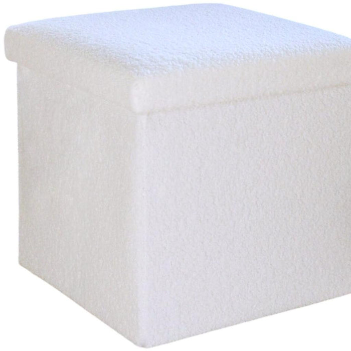 15" White Boucle Cube Ottoman With Storage