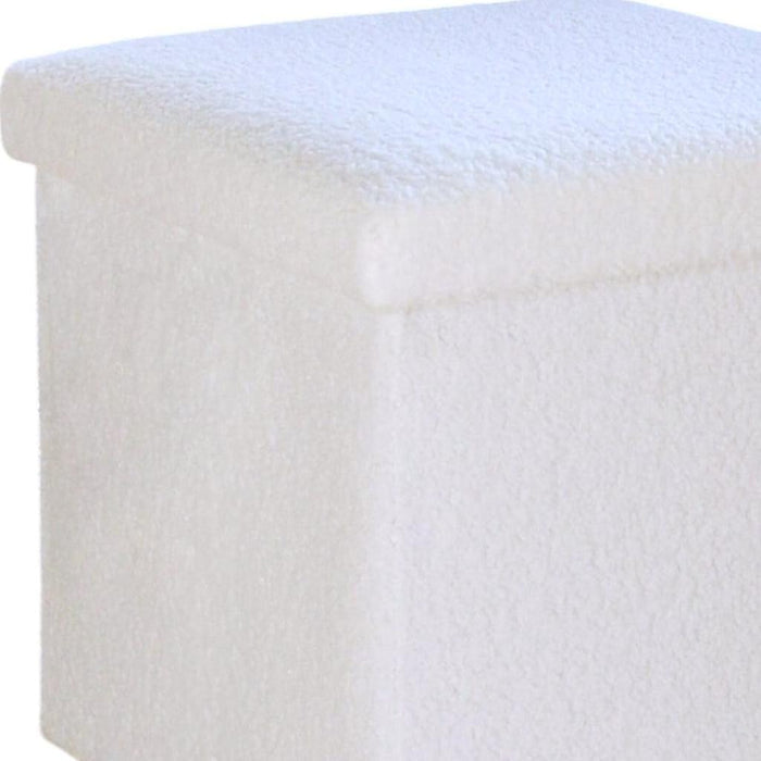 15" White Boucle Cube Ottoman With Storage