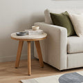 16" Beige and Natural Stone and Solid Wood Round Outdoor Side Table