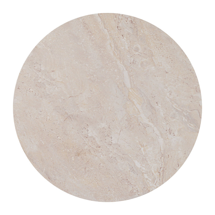 16" Beige and Natural Stone and Solid Wood Round Outdoor Side Table