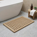 16" Beige Gray Teak Checkered Non Slip Bath Mat
