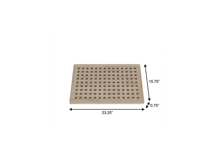 16" Beige Gray Teak Checkered Non Slip Bath Mat