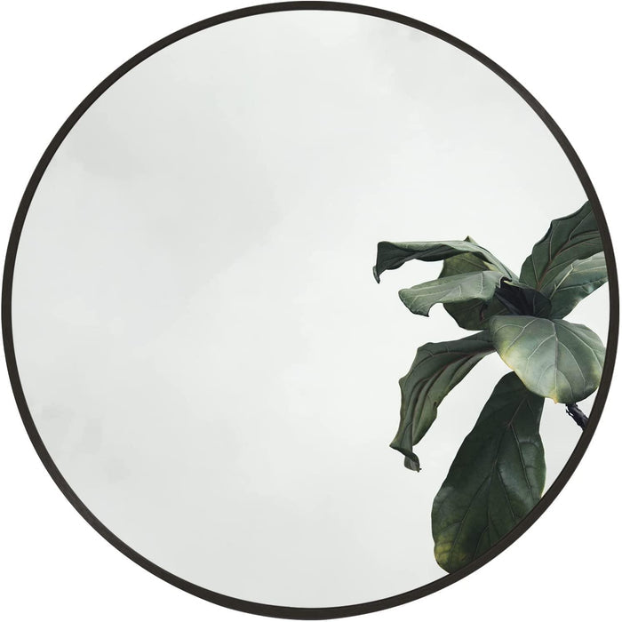 16" Black Aluminum Round Framed Bathroom Vanity Mirror